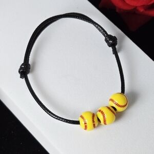 Softball Beaded Bracelet Adjustable Sliding Knot Yellow Baseball Acrylic Sport
